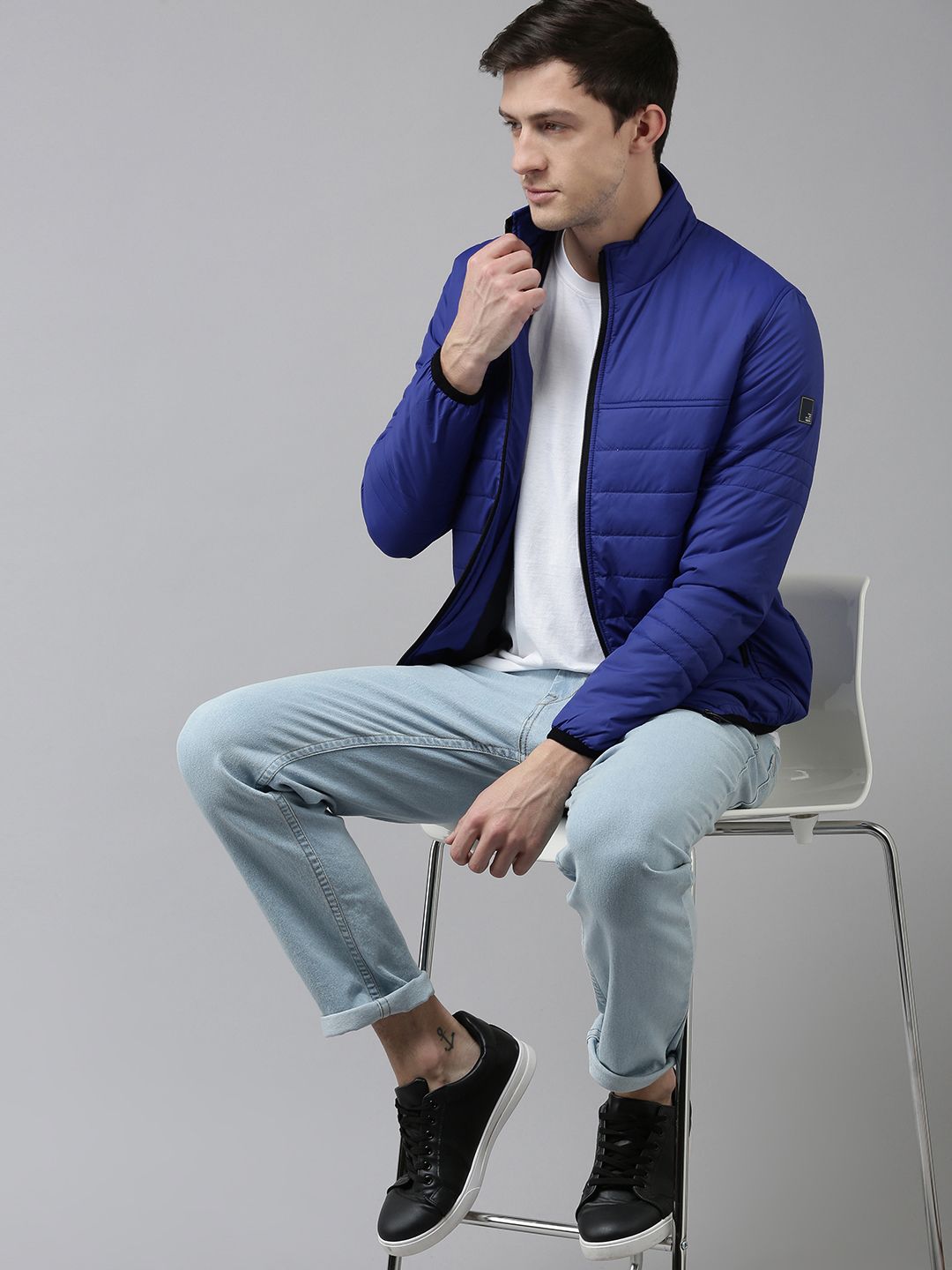 SPYKAR Men Blue Solid Padded Jacket