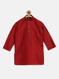 SOJANYA Boys Maroon Woven Design Jacquard Weave Band Collar Kurta