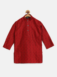 SOJANYA Boys Maroon Woven Design Jacquard Weave Band Collar Kurta