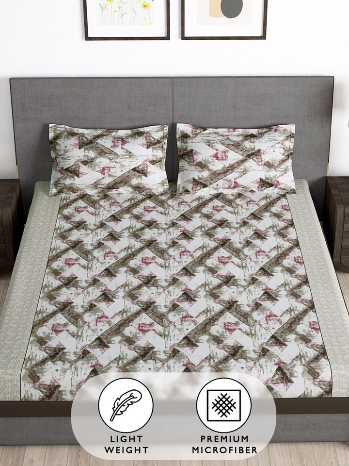 Story@home Brown & White 180 TC Queen Bedsheet with 2 Pillow Covers