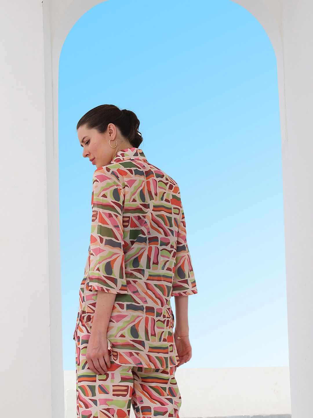 Athena Abstract Printed Georgette Shirt Style Top