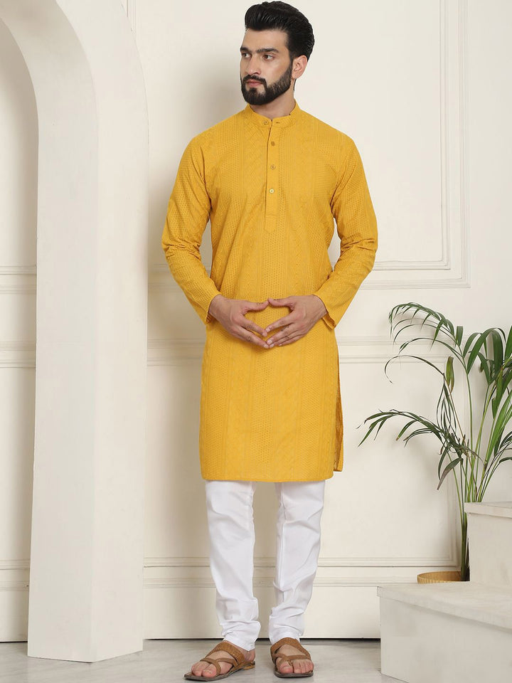 SOJANYA Geometric Embroidered Thread Work Pure Cotton Straight Kurta With Churidar