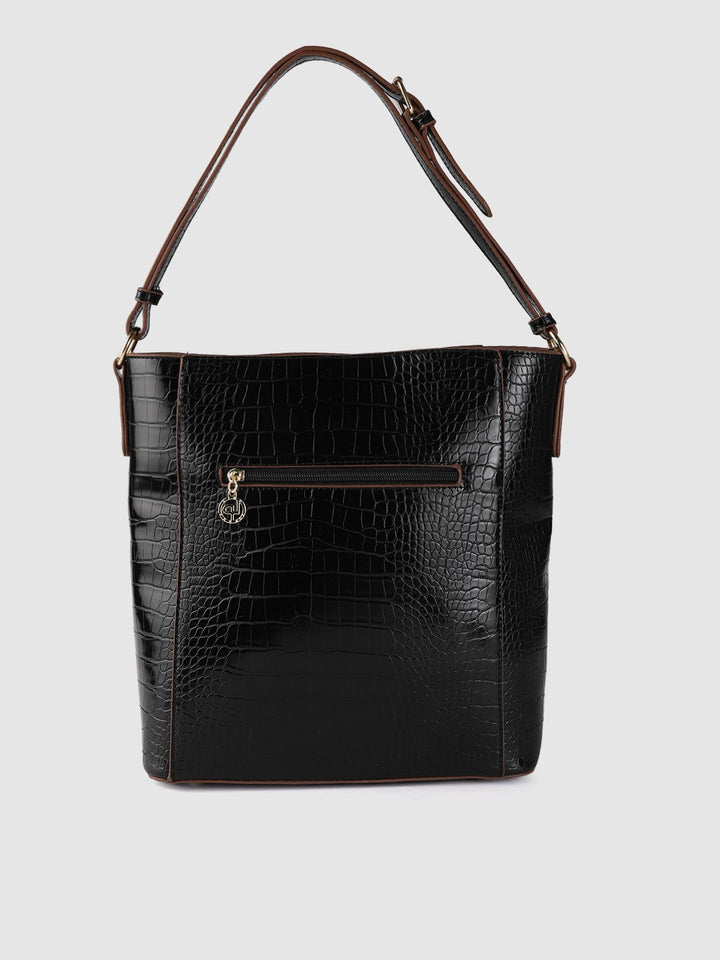 Lino Perros Black Croc Textured Shoulder Bag