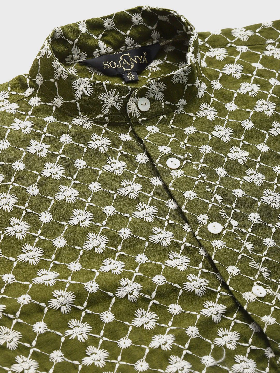 SOJANYA Men Green Ethnic Motifs Embroidered Thread Work Kurta with Churidar