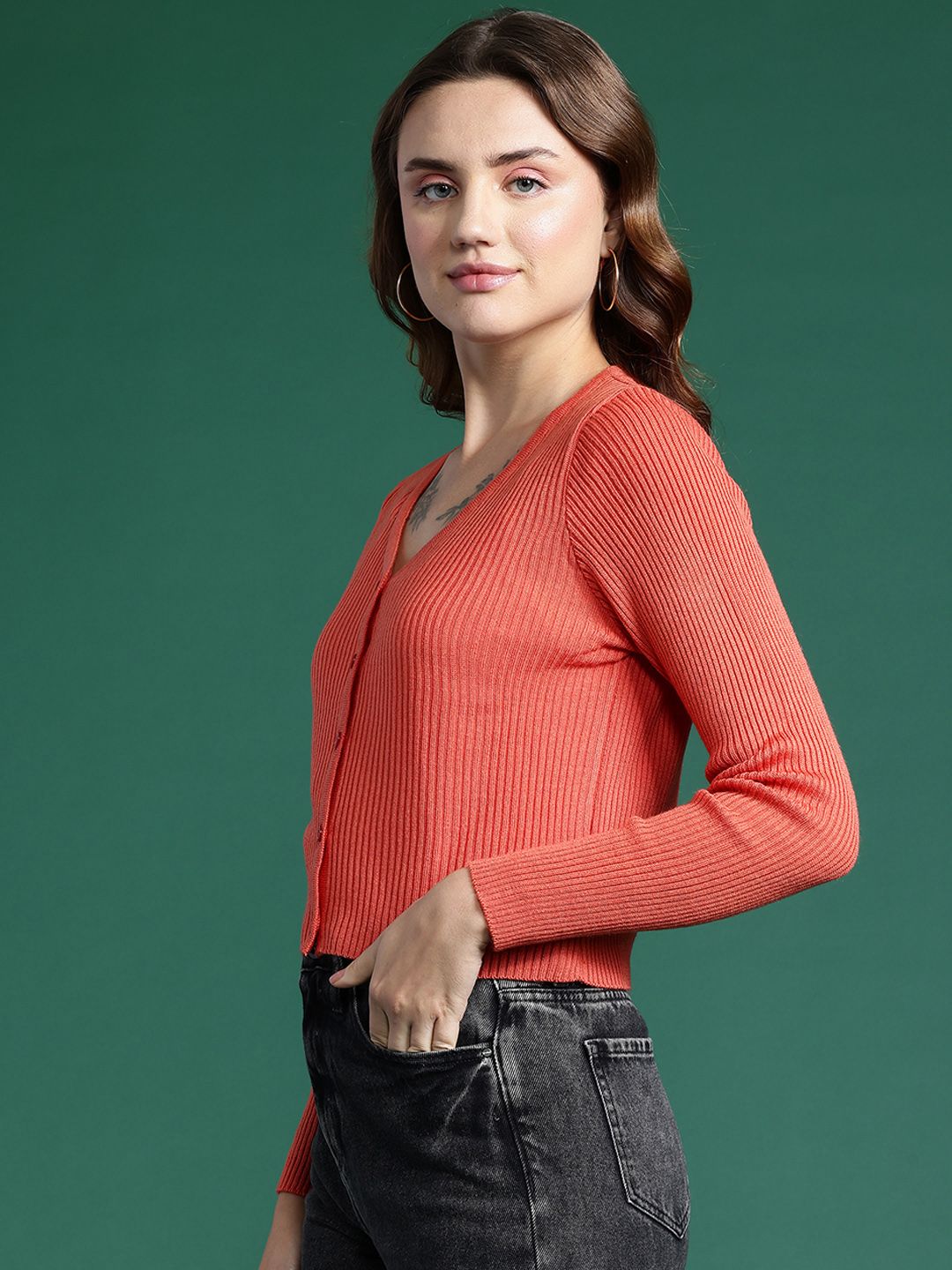 DressBerry Ribbed Crop Cardigan