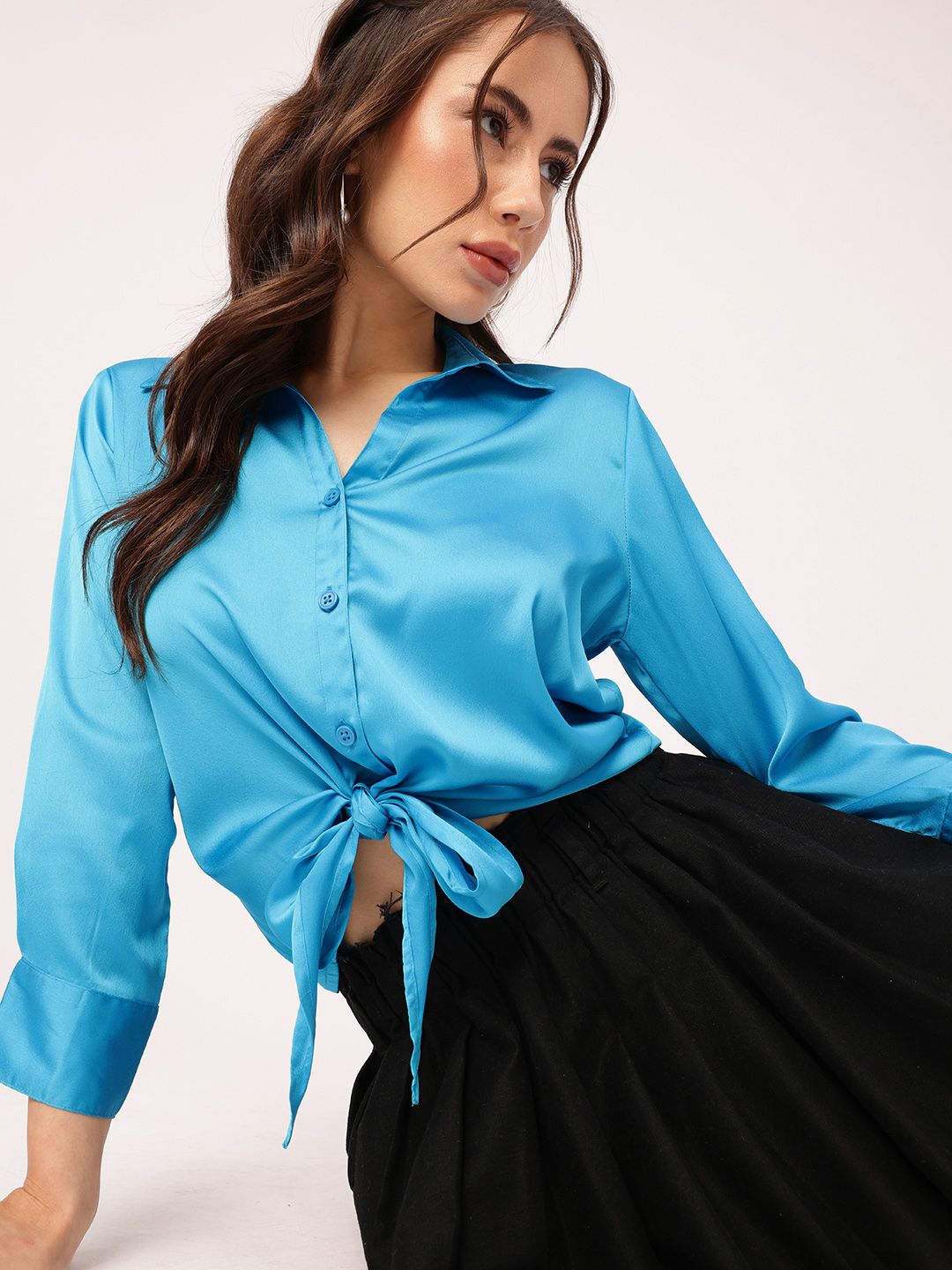 DressBerry Elevated Classics Satiny Chic Tie-Hem Shirt