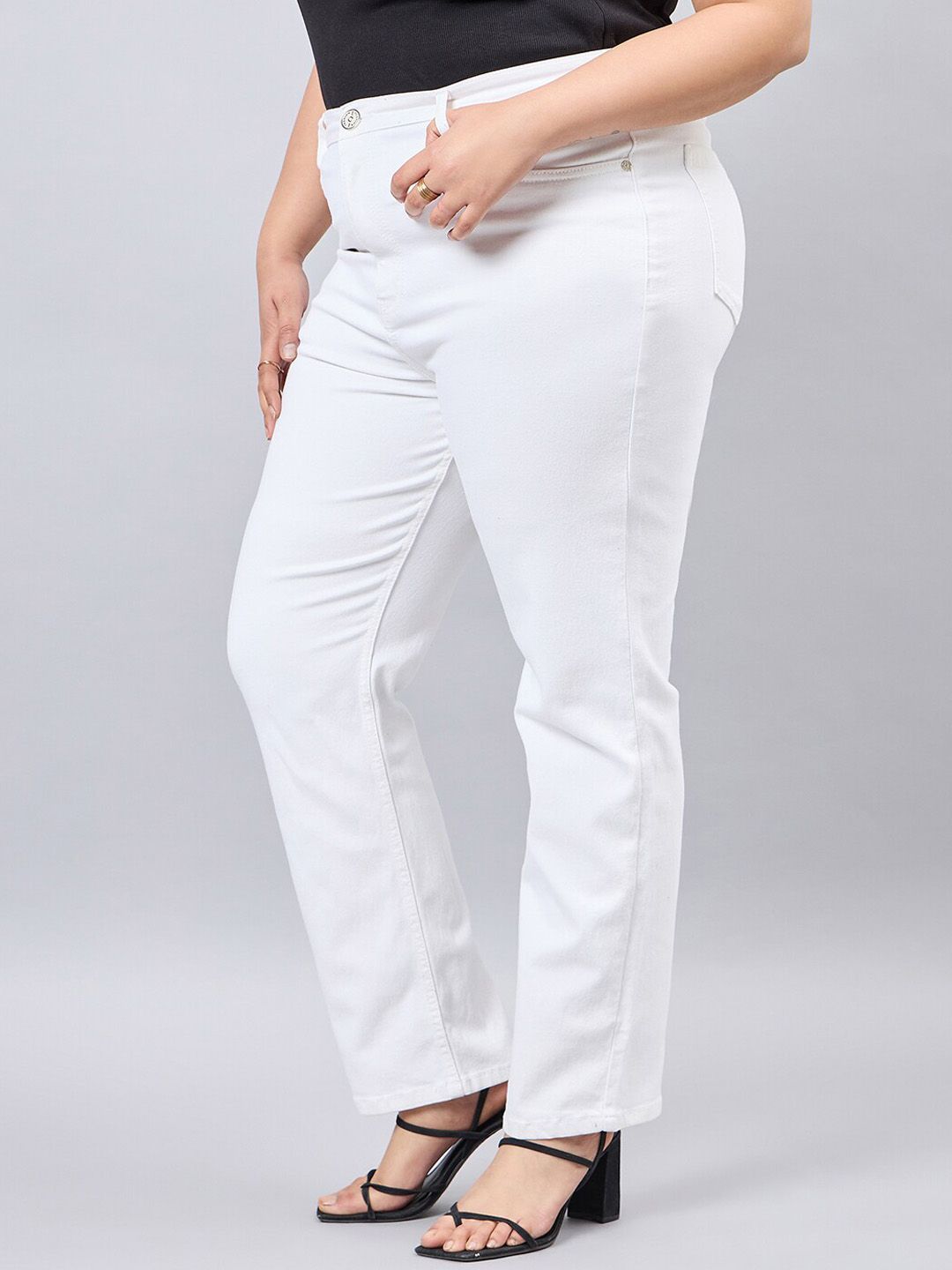 Style Quotient Women Plus Size White Straight Fit High Rise Stretchable Denim Jeans