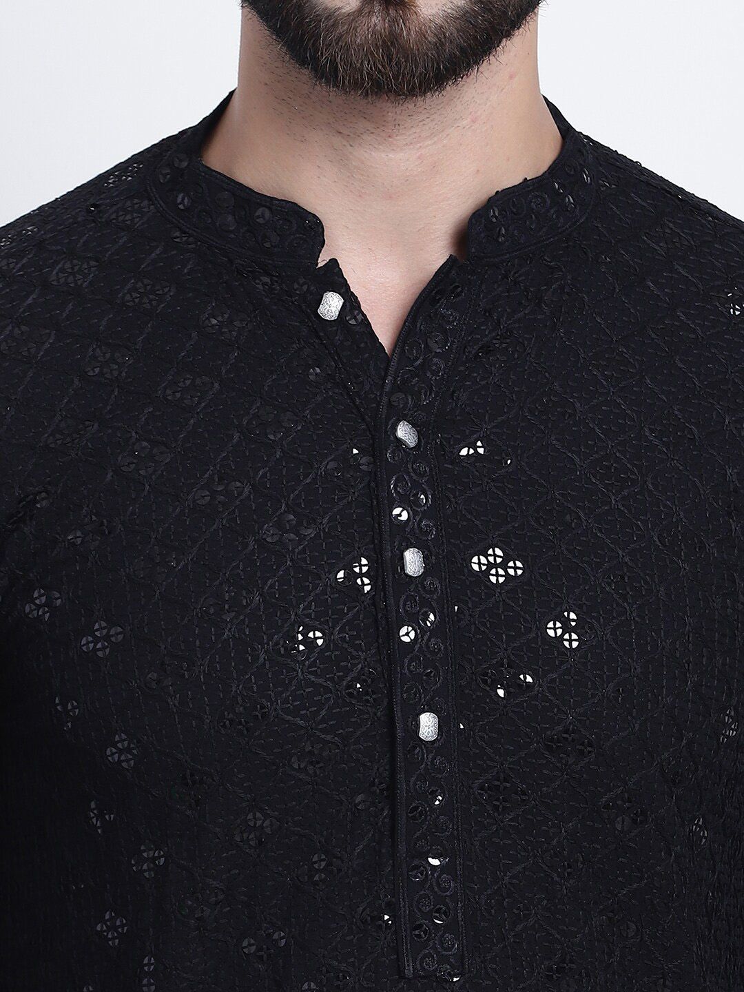 SOJANYA Embellished Mandarin Collar Pure Cotton Kurta