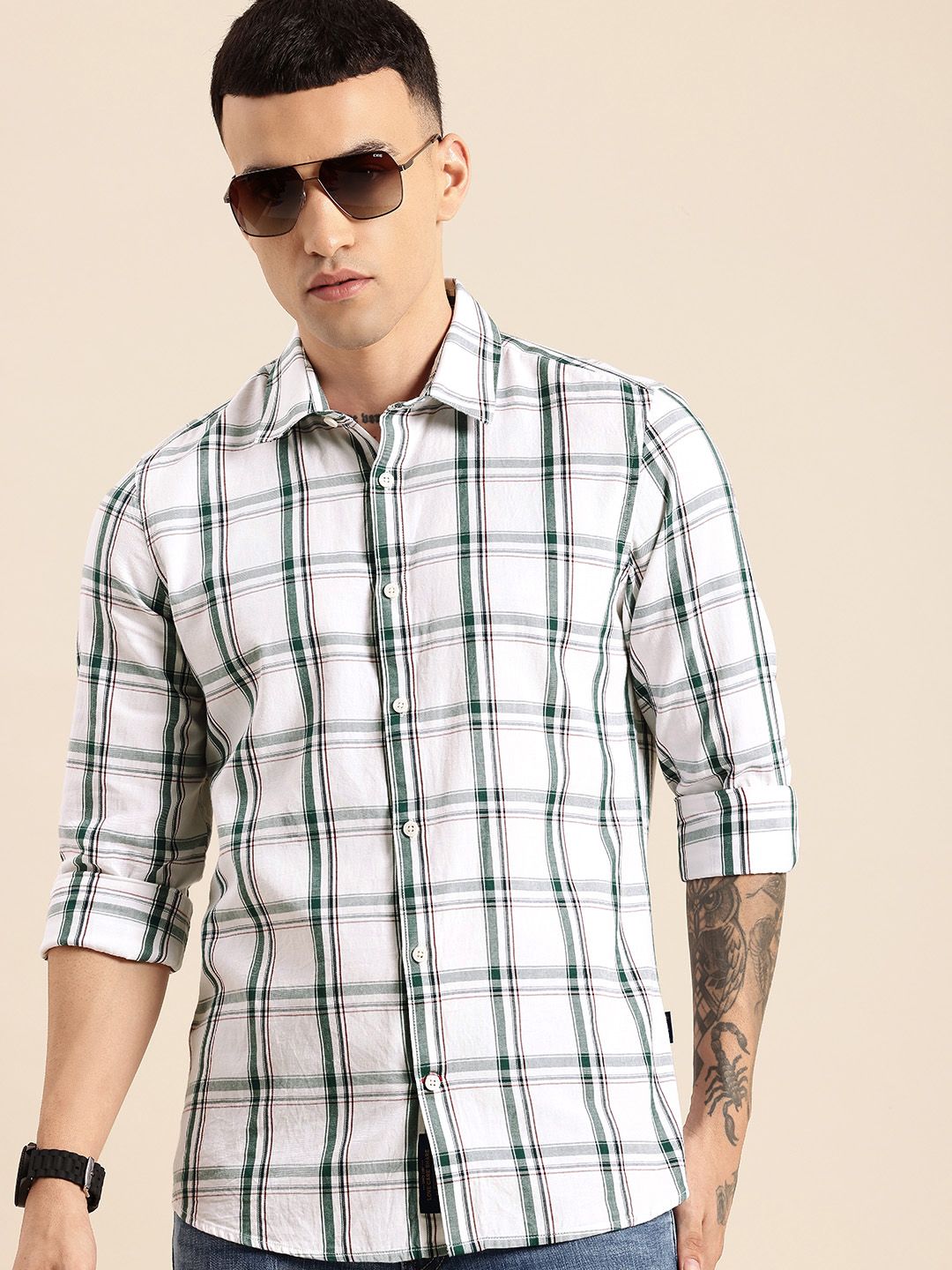 Being Human Pure Cotton Slim Fit Checked Casual Shirt