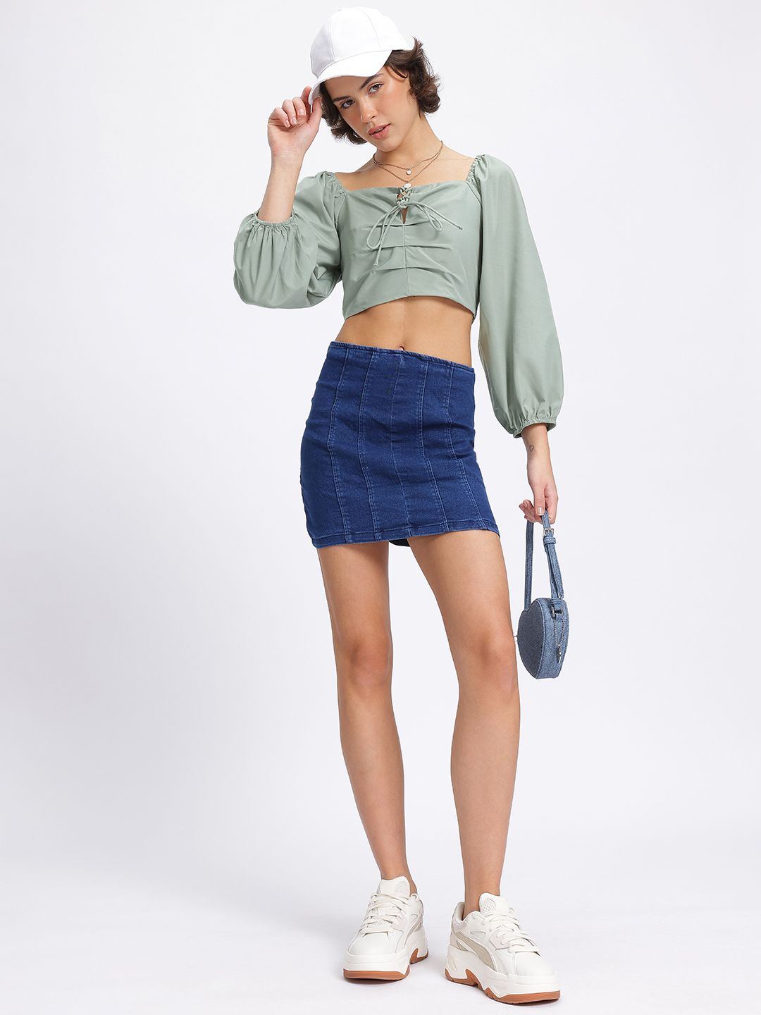 DressBerry Matcha Magic Pleated Smocked Crop Top
