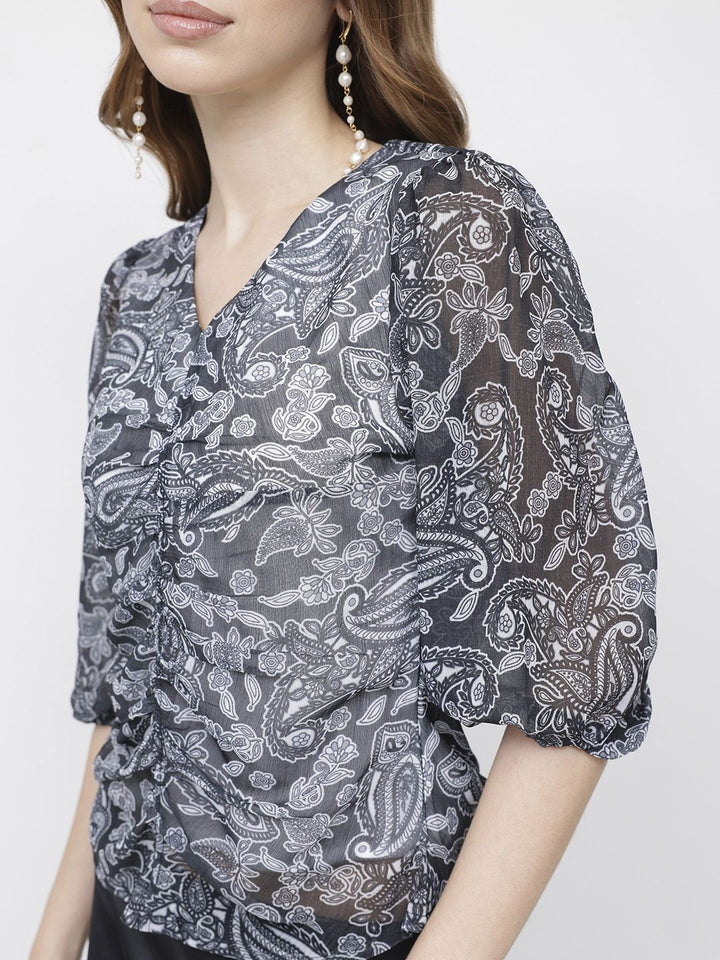 DressBerry 70s Paisley Vibes Ruching Revival Top