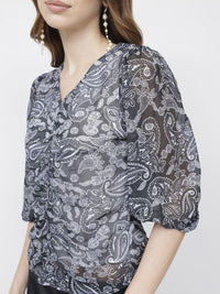 DressBerry 70s Paisley Vibes Ruching Revival Top