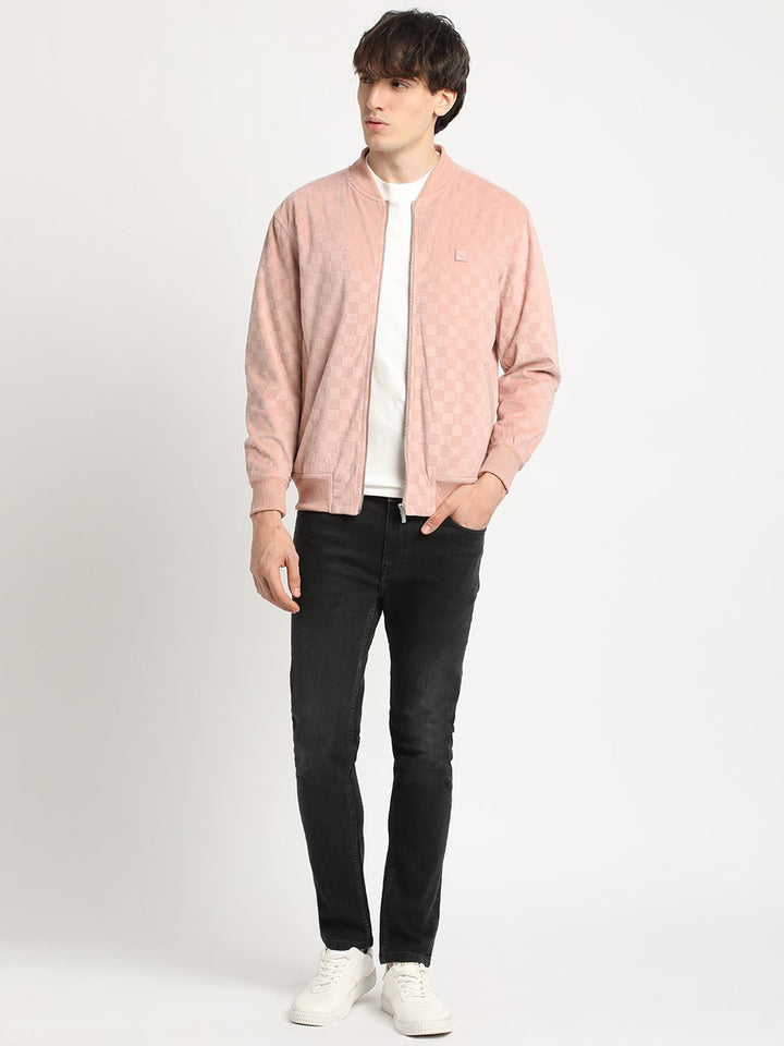 THE BEAR HOUSE Self Design Stand Collar Windcheater Bomber Jacket