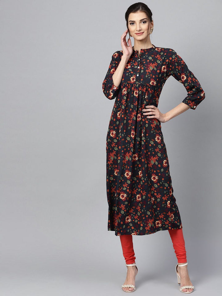 Gerua By Libas Women Navy Blue  Orange Printed A-Line Kurta