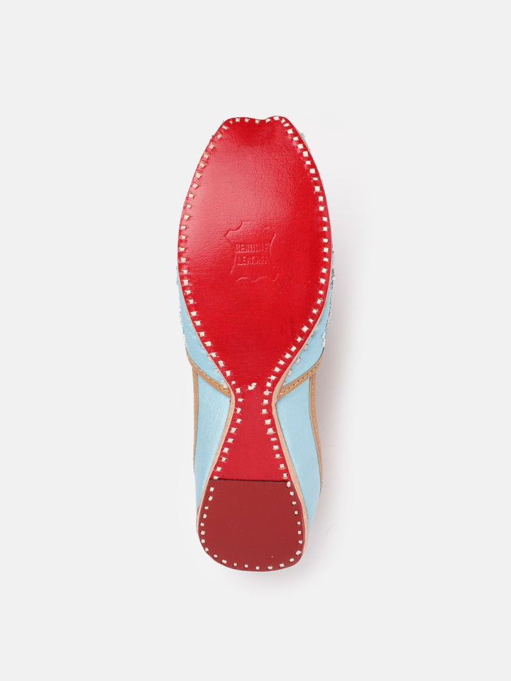 House of Pataudi Women Sequin Embellished Leather Mojaris