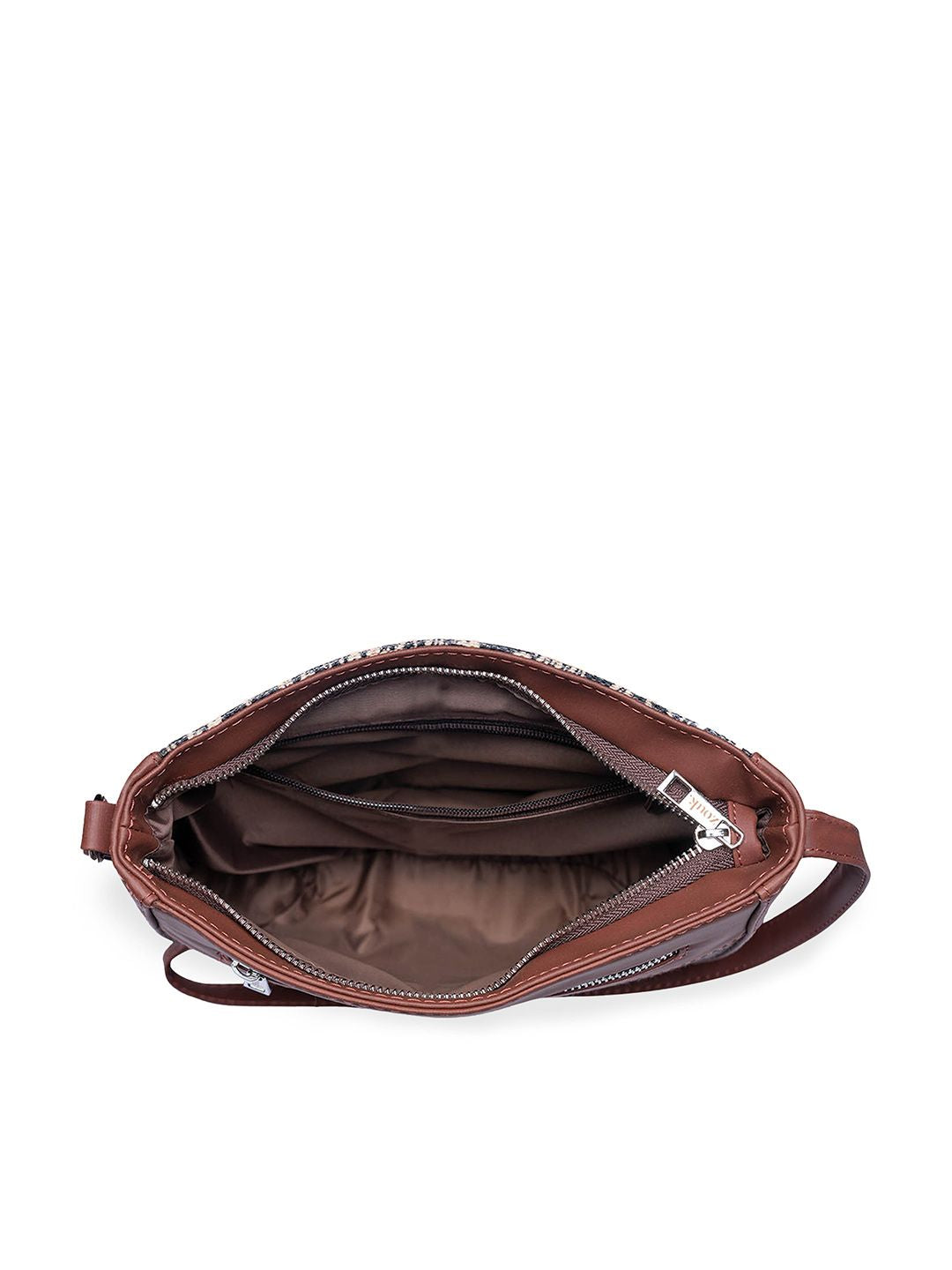 ZOUK Peach-Coloured & Black Ethnic Motifs Printed Sling Bag