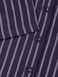 Thomas Scott Men Classic Slim Fit Spread Collar Vertical Striped Cotton Casual Shirt