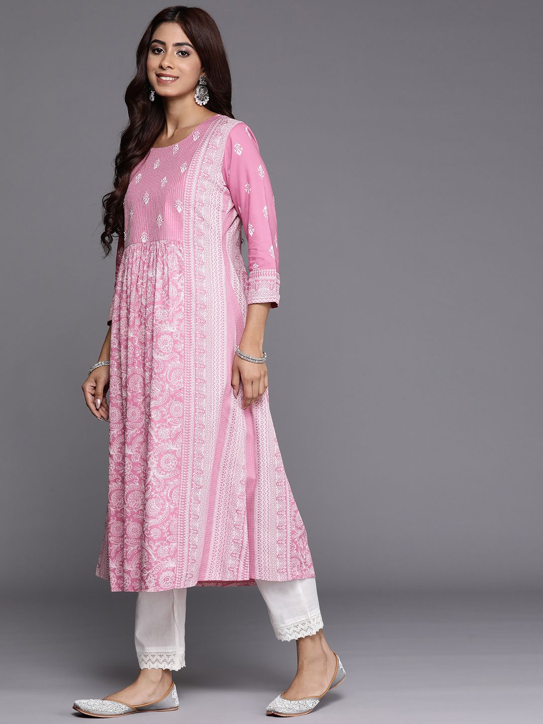 Indo Era Women Ethnic Motifs Printed Kantha Work Kurta