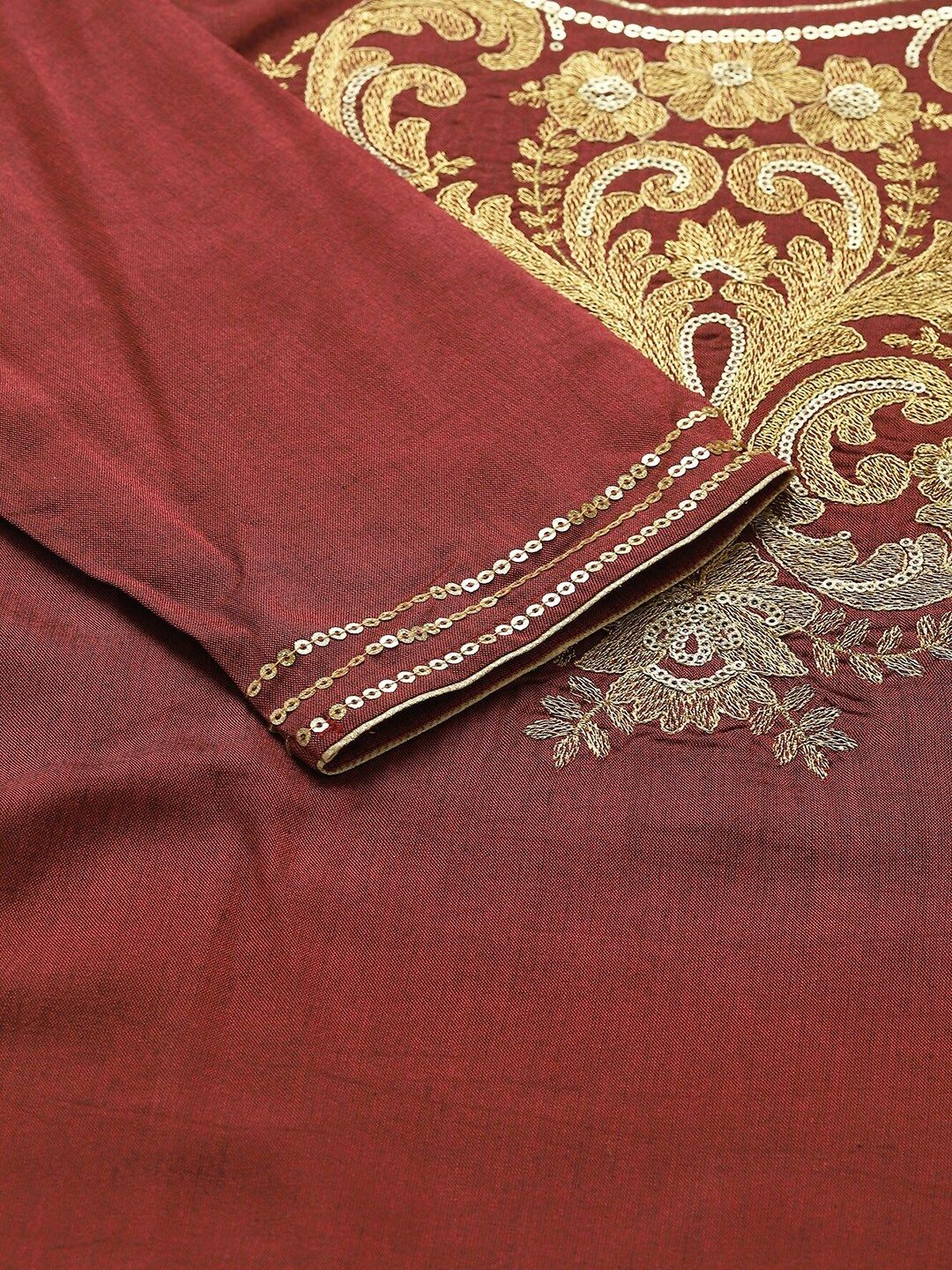 AURELIA Women Maroon Yoke Design Thread Work Kurta