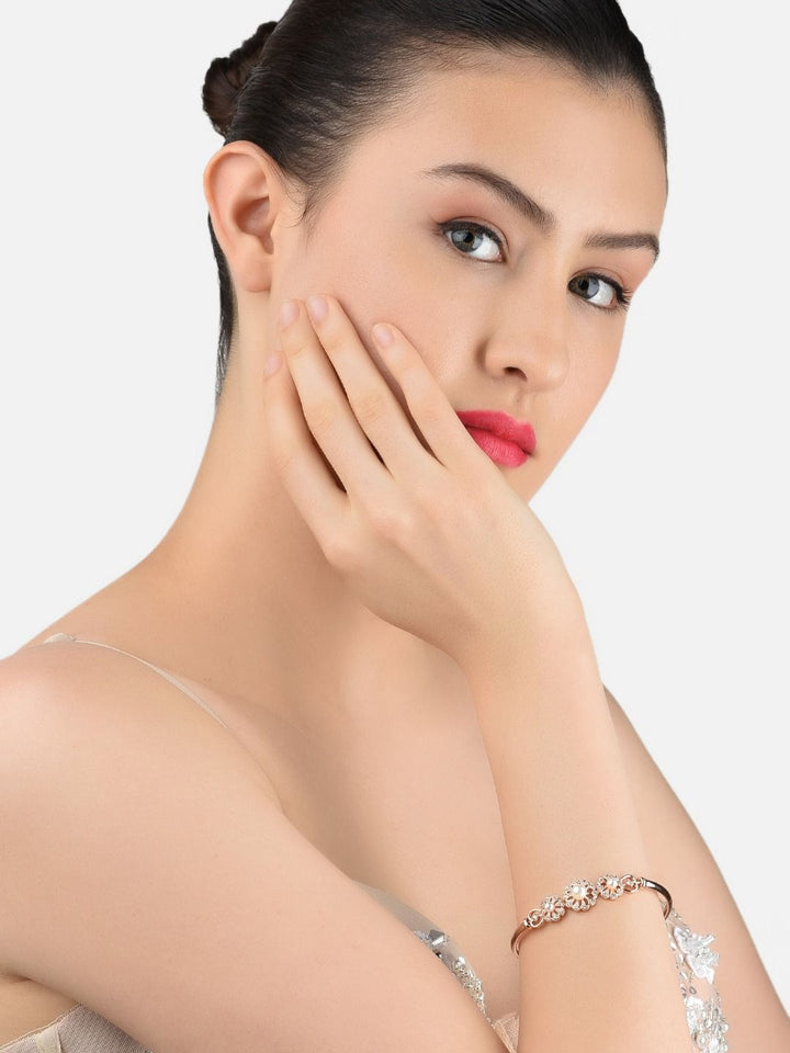 Zaveri Mutiara Wanita Tembaga Zirkonia Kubik Mawar Pek Gelang Kada Bersalut Emas 2