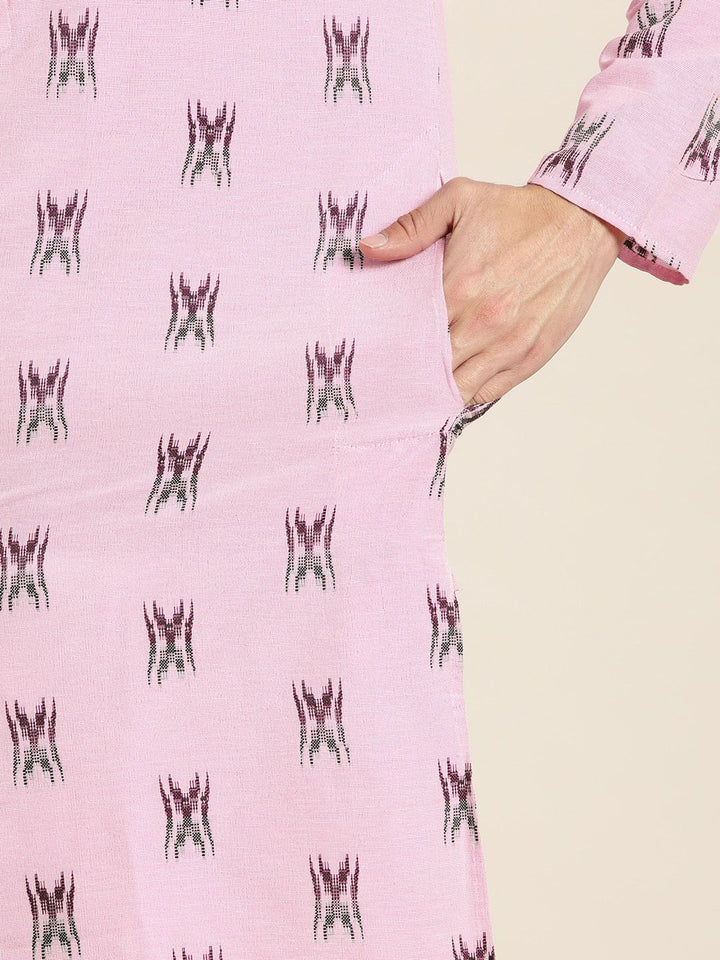 SOJANYA Men Pink & Black Printed Kurta
