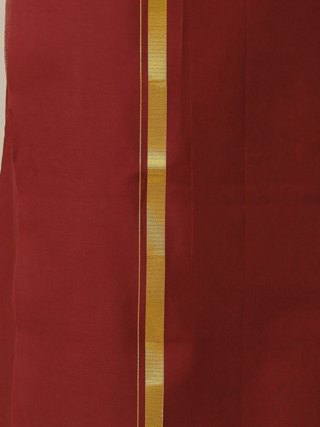 Ramraj Men Cotton Maroon Solid Devotional Gold Jari Border Single Layer Dhoti