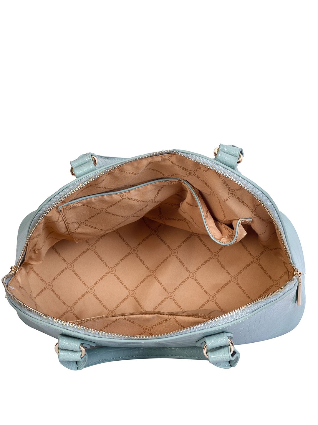 Lino Perros Green Croc-Textured Handheld Bag with Detachable Sling Strap