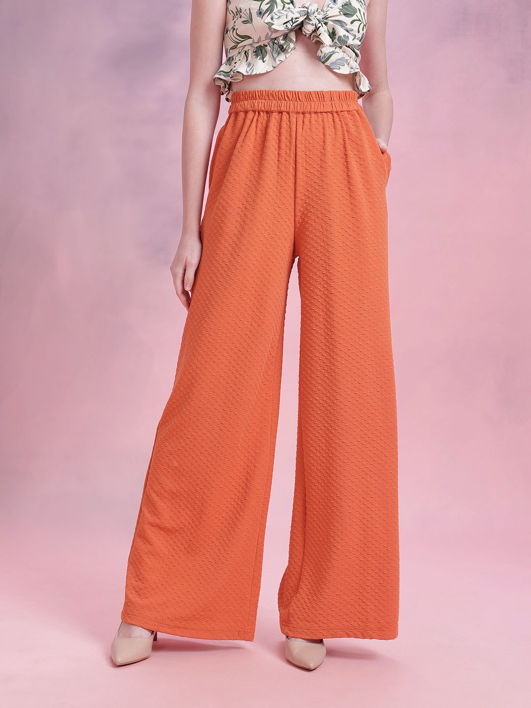 DressBerry Women Textured Wide Leg Trousers