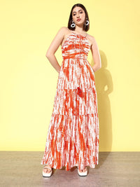 QUIERO Abstract Printed Cut-Outs Detailed Halter Neck Maxi Dress