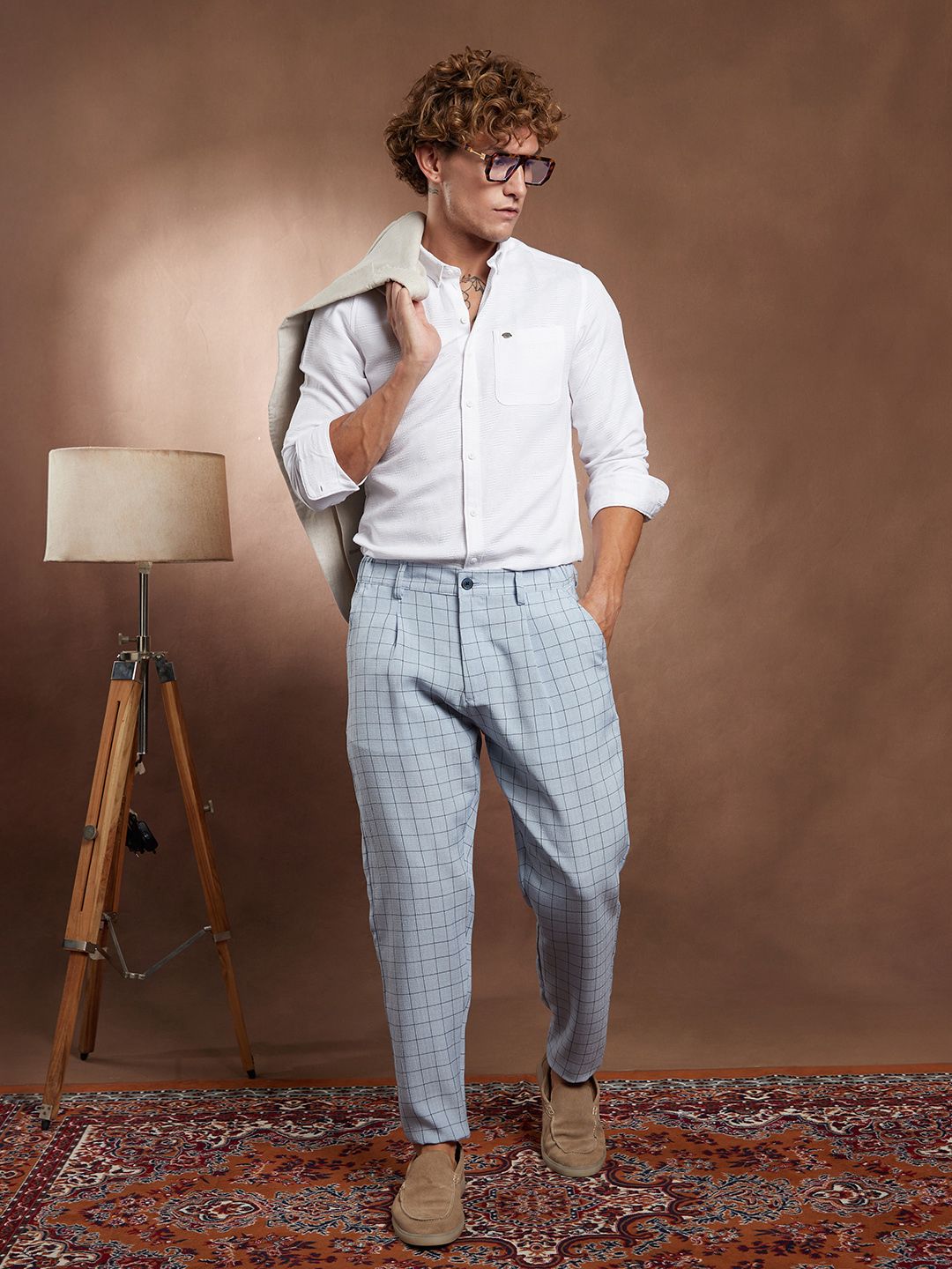 Campus Sutra Open-Weave Self Design Comfort Regular Fit Casual Shirt