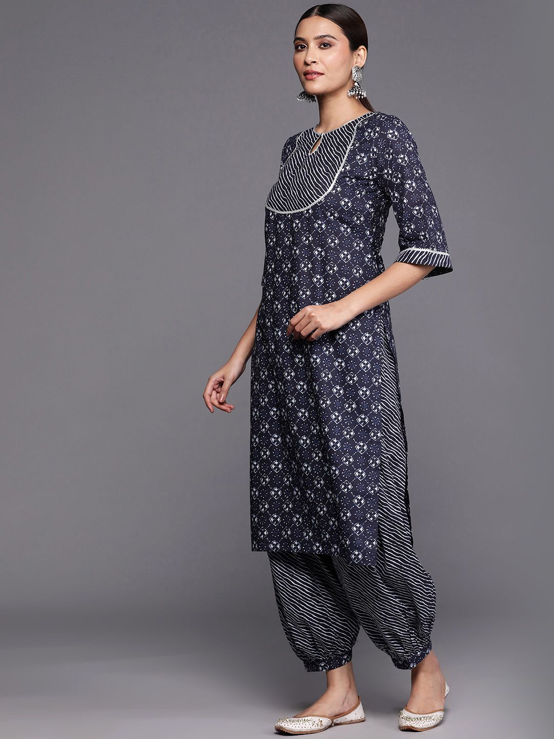 Libas Ethnic Motifs Yoke Design Regular Gotta Patti Cotton Kurta with Salwar & Dupatta
