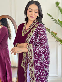 KALINI V-Neck Yoke Design Sequinned Straight Kurta with Trouser & Dupatta