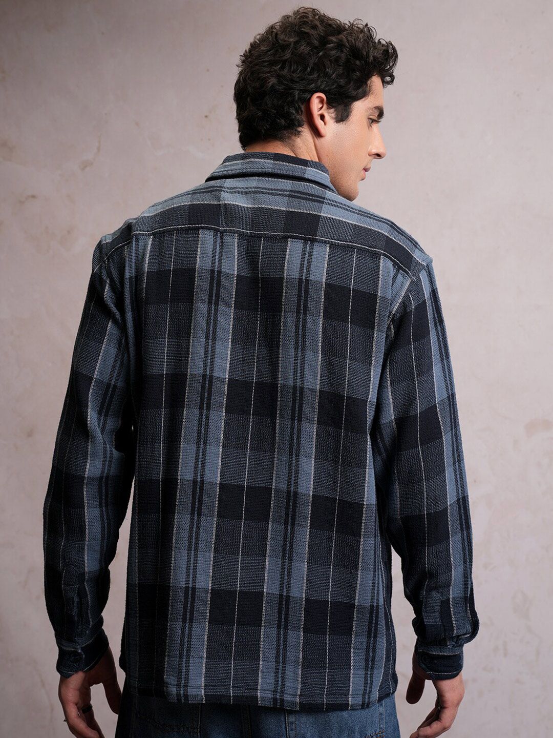 LOCOMOTIVE Mock Lino Dobby Textured Checked Utility Pocket Overshirt