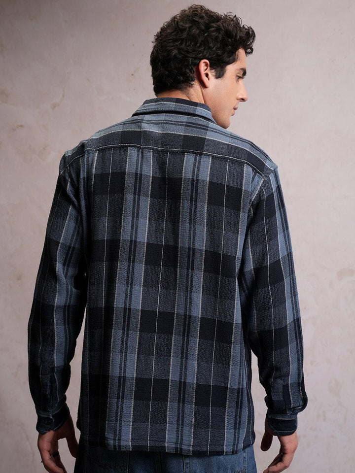 LOCOMOTIVE Mock Lino Dobby Textured Checked Utility Pocket Overshirt