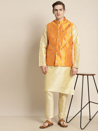 SOJANYA Men Kurta with Churidar & Woven Design Nehru Jacket