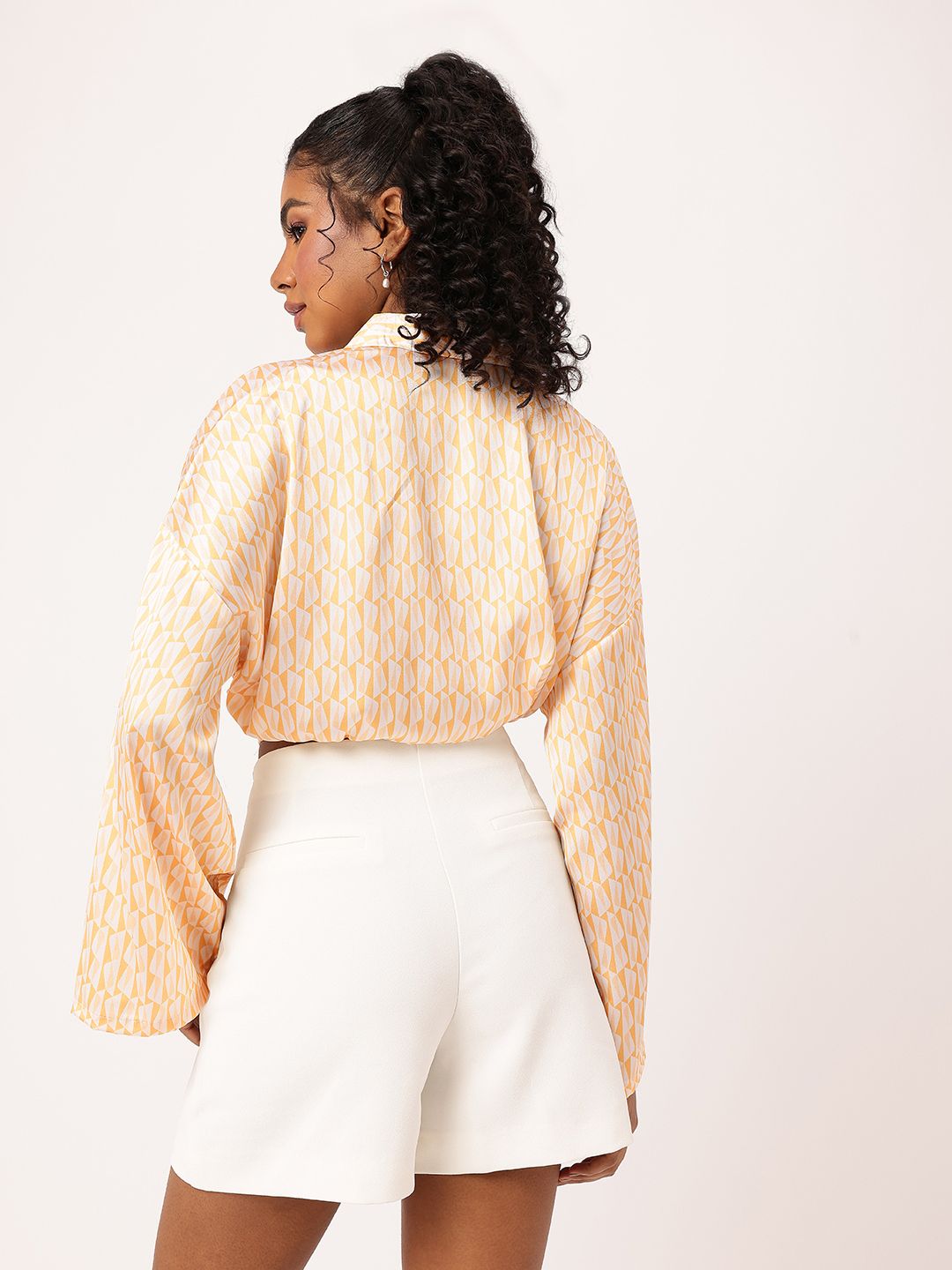 DressBerry Not-So-Basic Print Satin Blouson Crop Top