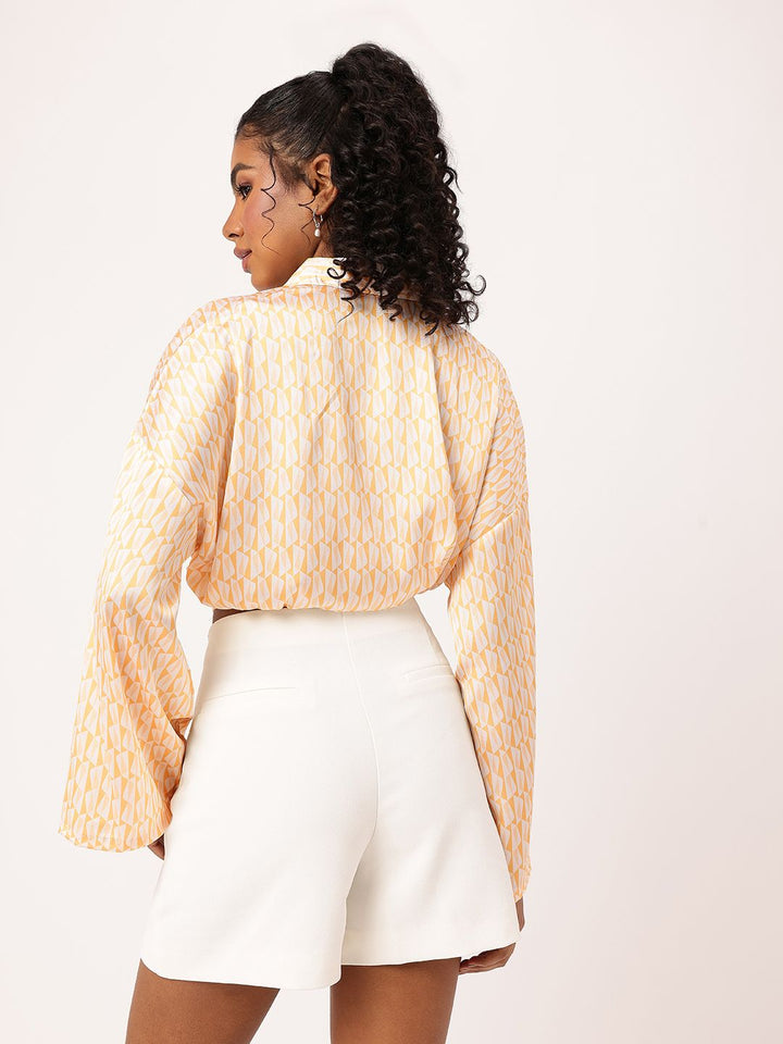 DressBerry Not-So-Basic Print Satin Blouson Crop Top