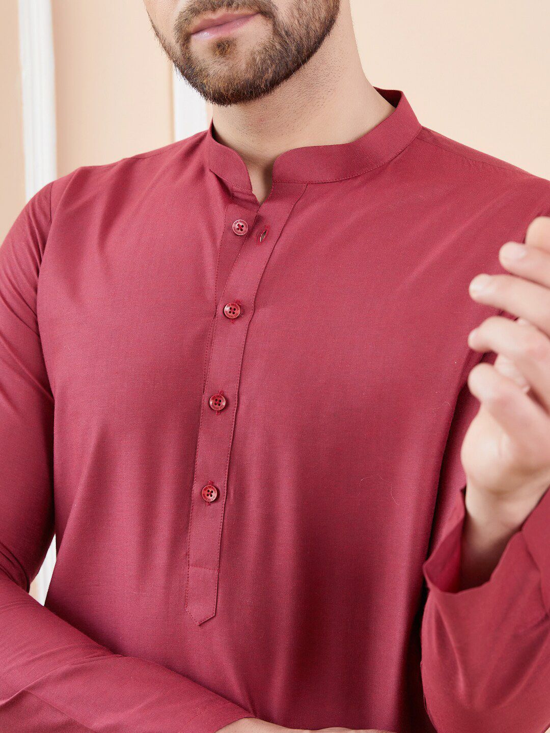 See Designs Mandarin Collar Long Sleeves Thread Work Cotton Kurta