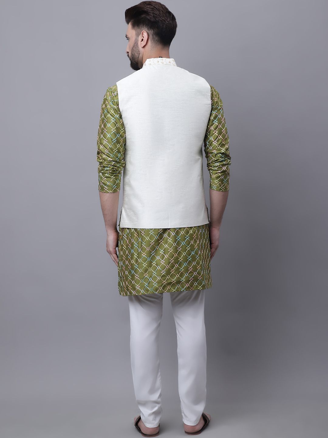SOJANYA Motif Etnik Lelaki Sulam Kurta Dengan Baju Tidur & Jaket Nehru