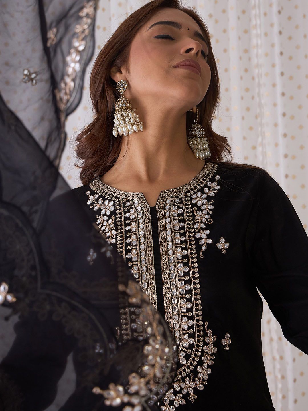 Indo Era Ethnic Motifs Embroidered V-Neck Thread Work Kurta with Trousers & Dupatta