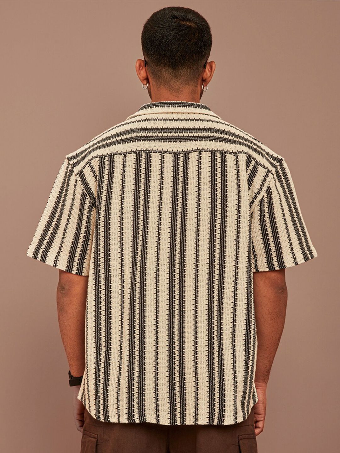 Powerlook Black and Off White Striped Semi Sheer Cotton Oversized Shirt