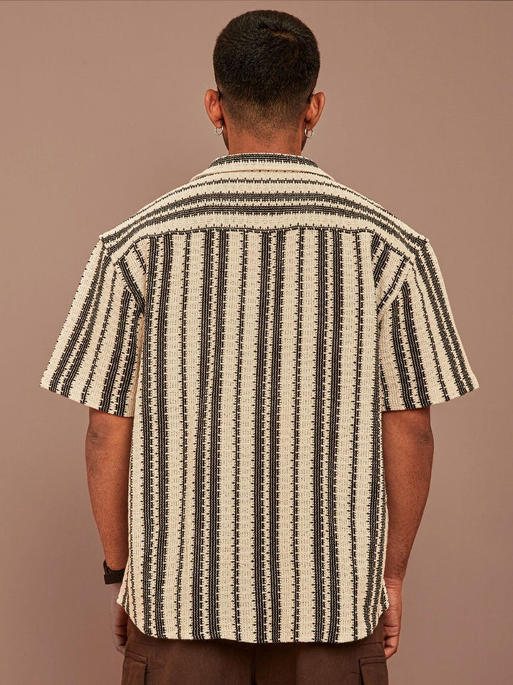 Powerlook Black and Off White Striped Semi Sheer Cotton Oversized Shirt