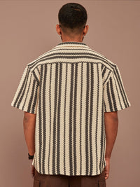 Powerlook Black and Off White Striped Semi Sheer Cotton Oversized Shirt