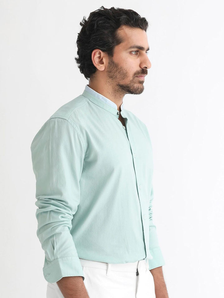 RARE RABBIT Men Tehran Slim Fit Band Collar Cotton Shirt