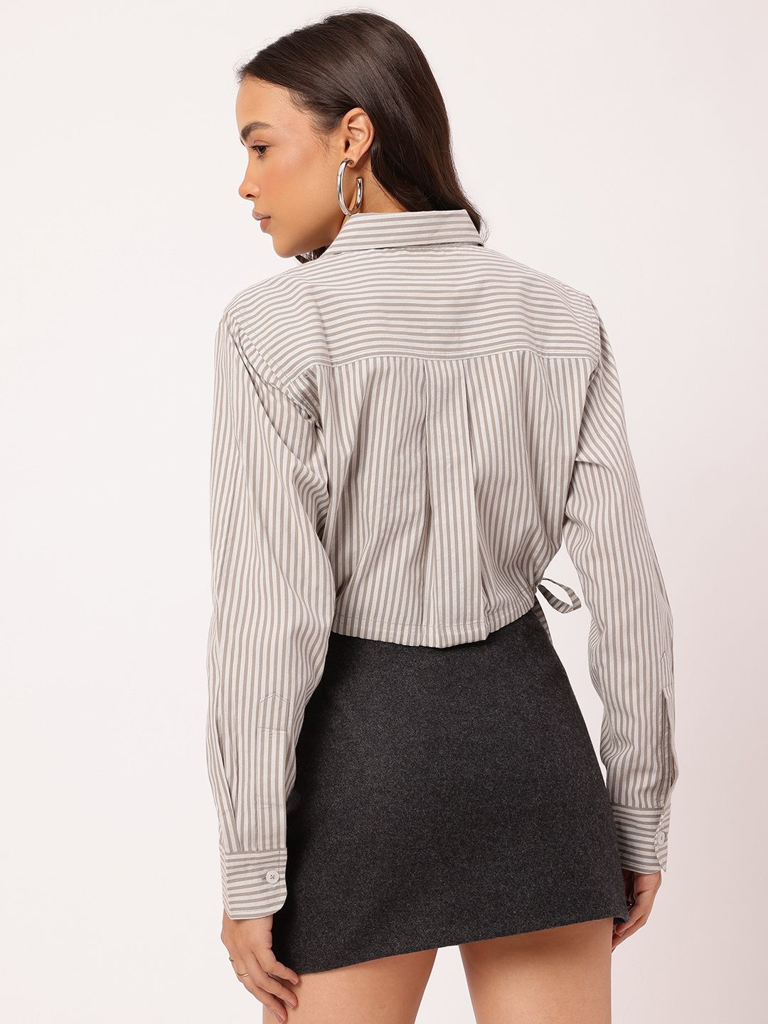 DressBerry Trendsetter Striped Tie-Up Crop Shirt