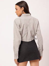 DressBerry Trendsetter Striped Tie-Up Crop Shirt