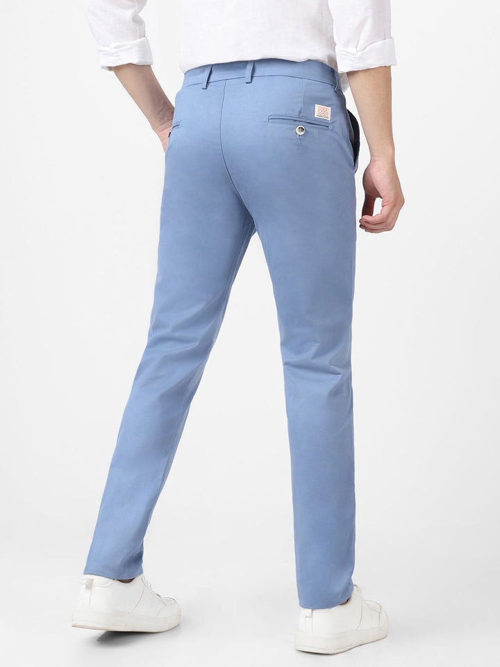 Urbano Fashion Men Blue Slim Fit Solid Pure Cotton Regular Trousers