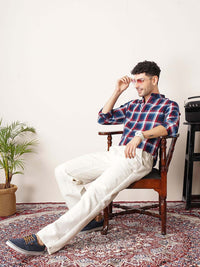 The Indian Garage Co Men Navy Blue & Red Slim Fit Checked Casual Shirt