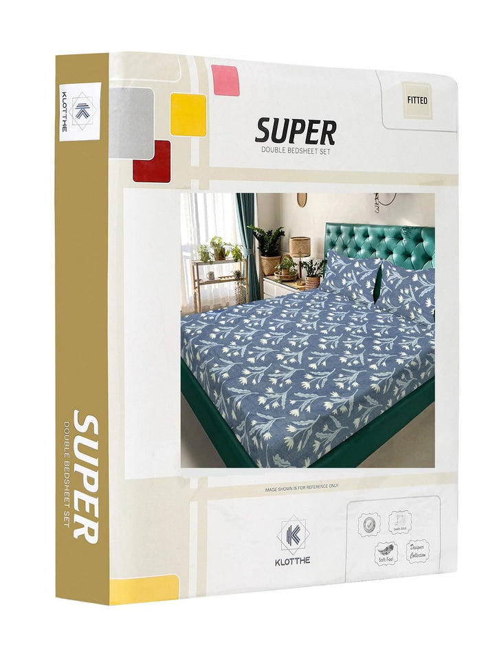 KLOTTHE Blue Floral Printed Dilengkapi 300 King Dilengkapi Cadar Katil Double Dengan 2 Sarung Bantal