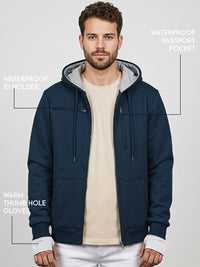 ADRO Men Travel Hooded Front-Open Sweatshirts With Multiple Waterproof Pockets